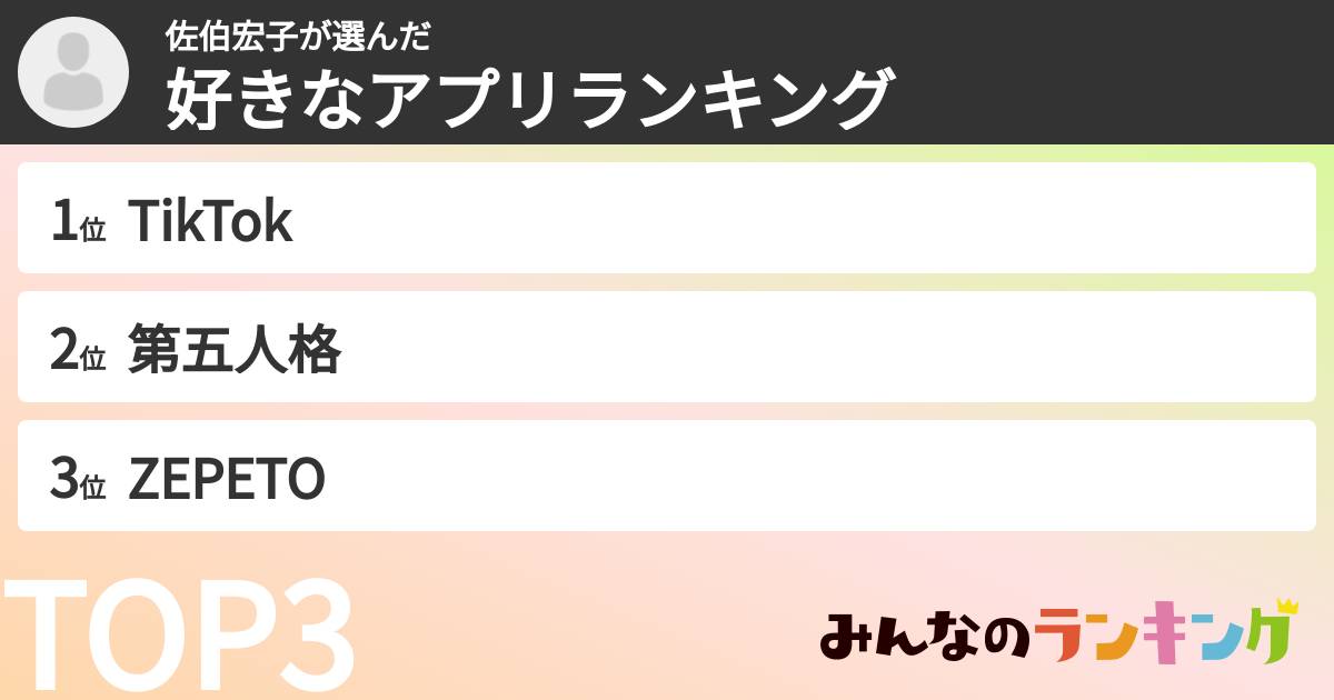 佐伯宏子さんの「好きなアプリランキング」