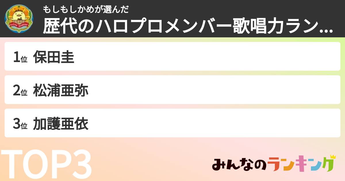もしもしかめさんの「歴代のハロプロメンバー歌唱力ランキング」