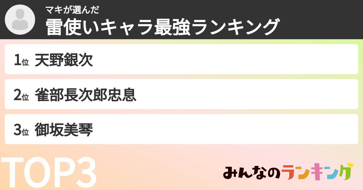 マキさんの「雷使いキャラ最強ランキング」