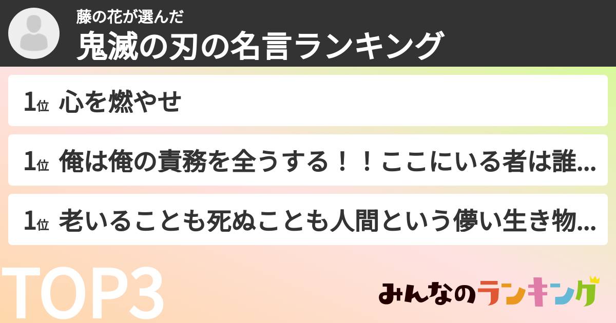 藤の花さんの「鬼滅の刃の名言ランキング」