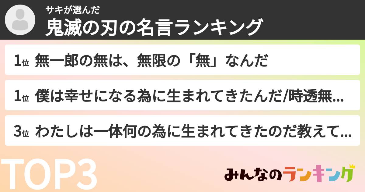 サキさんの「鬼滅の刃の名言ランキング」
