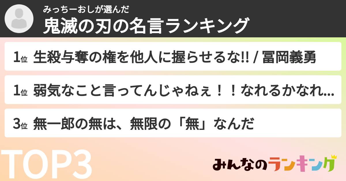 みっちーおしさんの「鬼滅の刃の名言ランキング」
