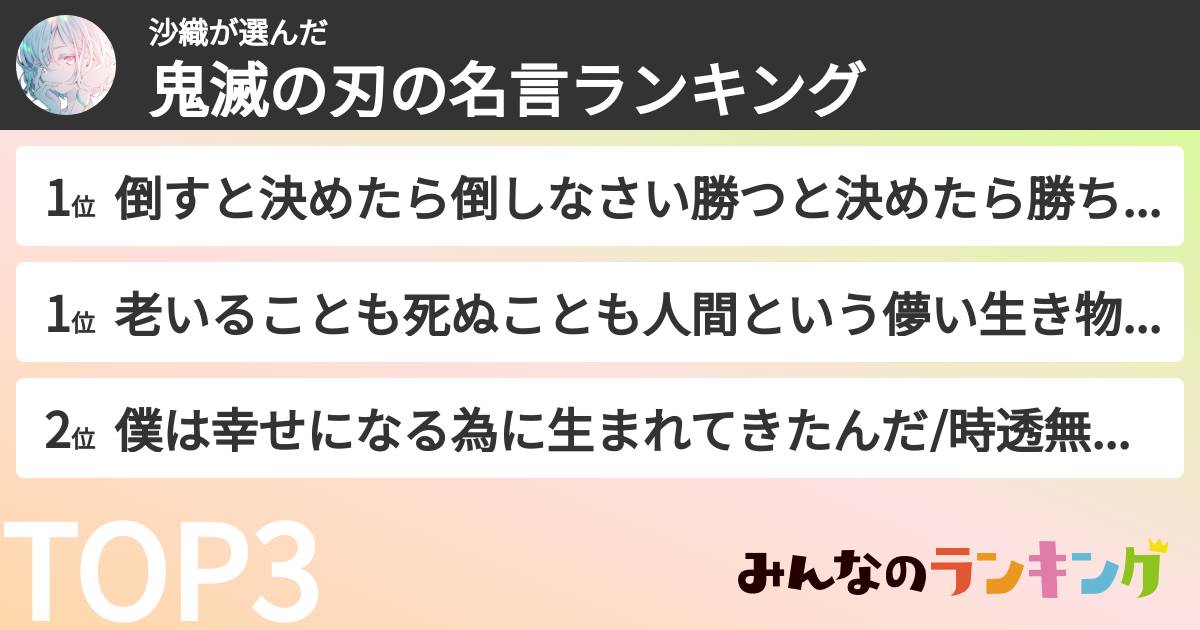沙織さんの「鬼滅の刃の名言ランキング」