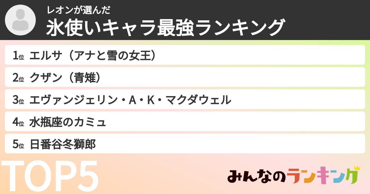 レオンさんの「氷使いキャラ最強ランキング」