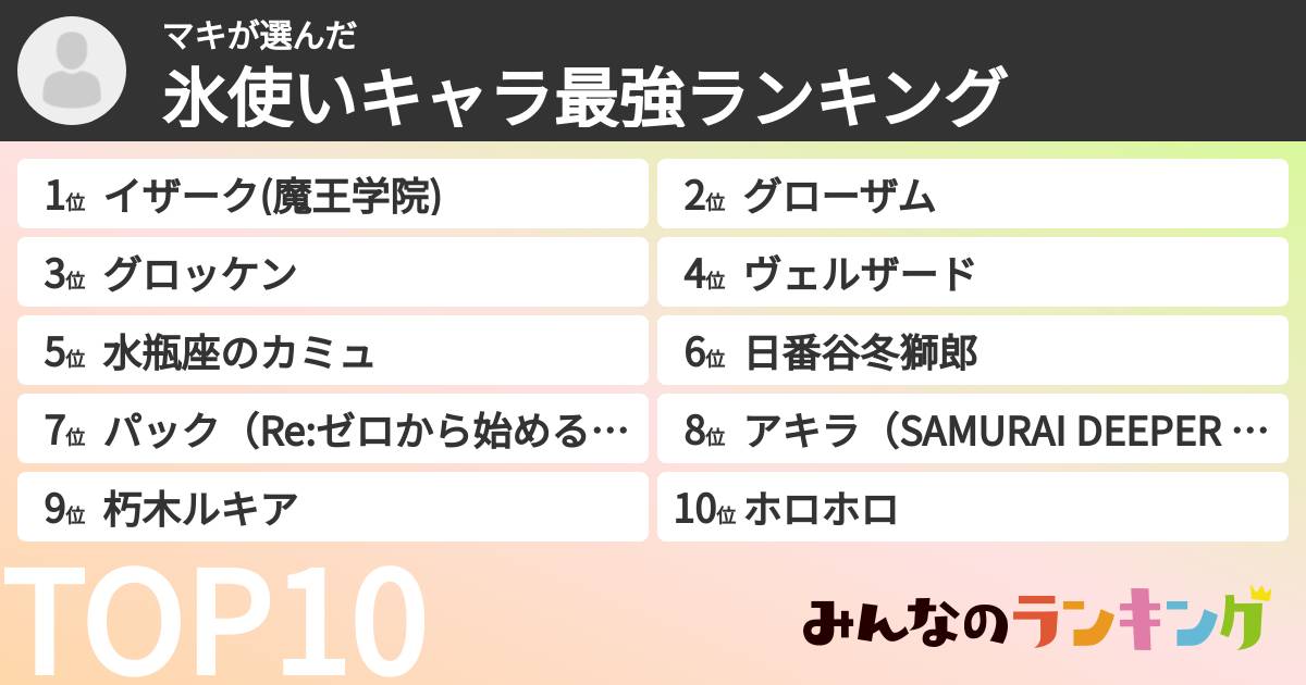 マキさんの「氷使いキャラ最強ランキング」