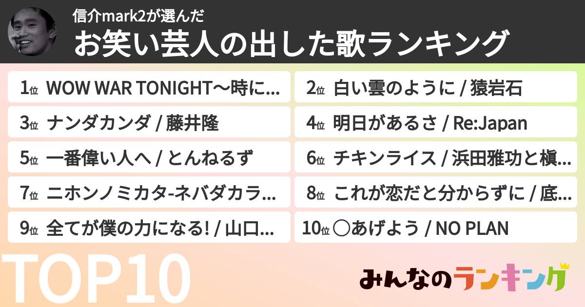 信介mark2さんの「お笑い芸人の出した歌ランキング」
