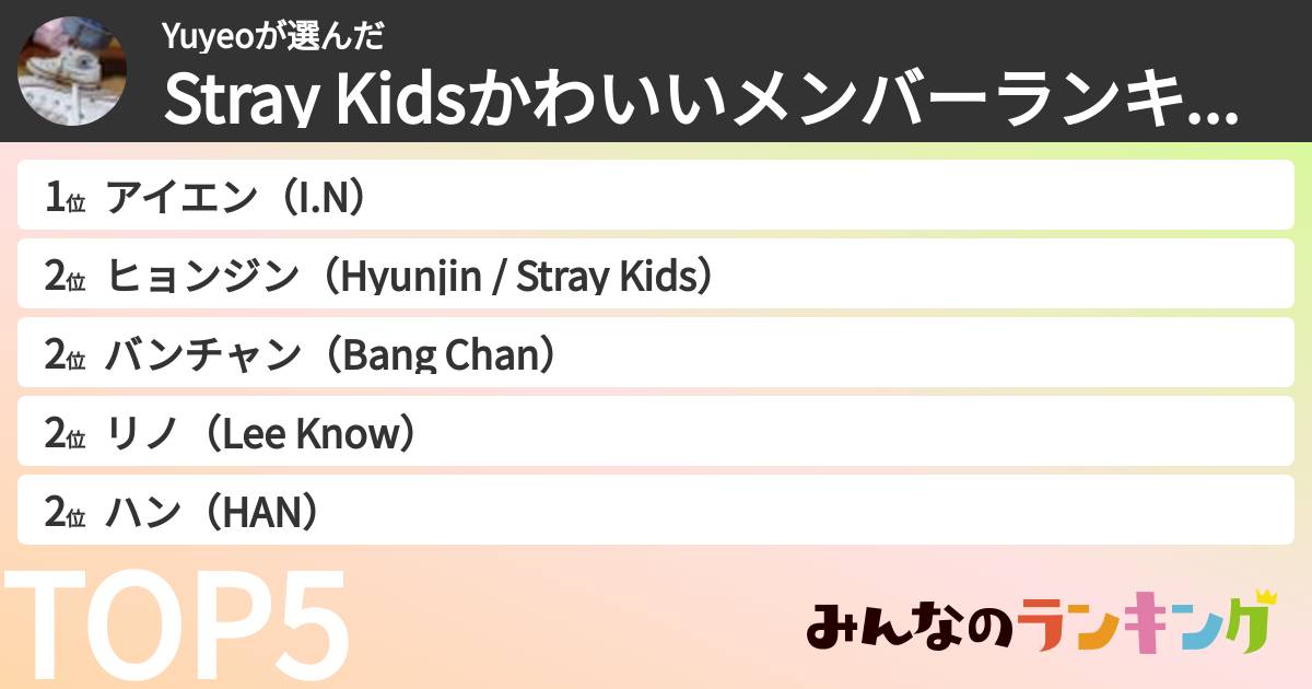 Yuyeoさんの「Stray Kidsかわいいメンバーランキング」
