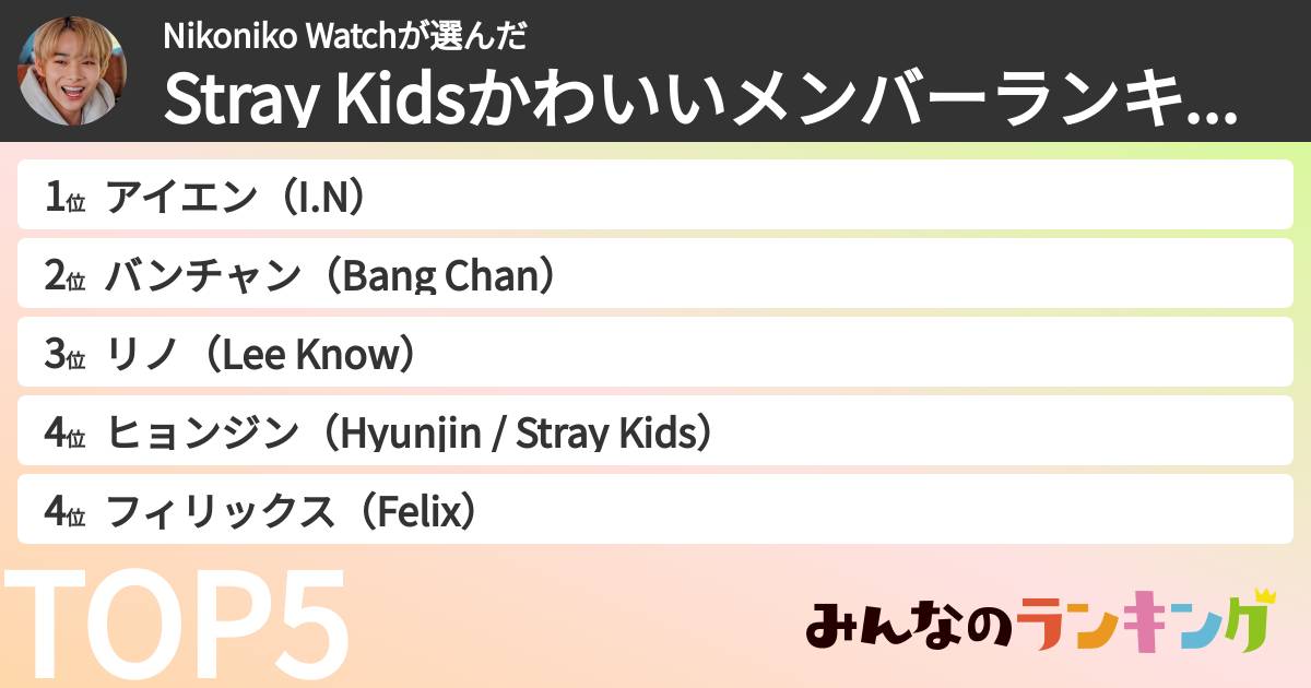 Nikoniko Watchさんの「Stray Kidsかわいいメンバーランキング」