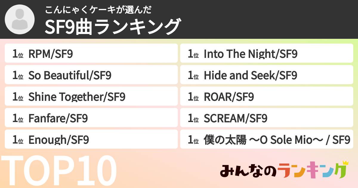 こんにゃくケーキさんの「SF9曲ランキング」