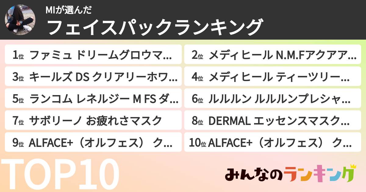 MIさんの「フェイスパックランキング」
