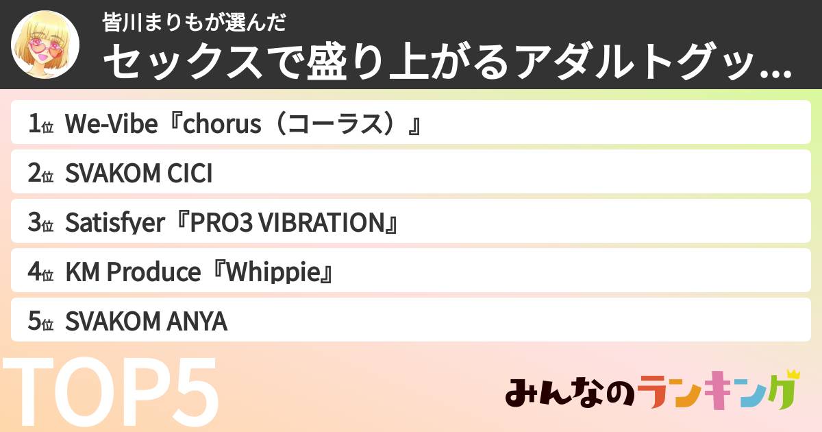 皆川まりもさんの「セックスで盛り上がるアダルトグッズランキング」