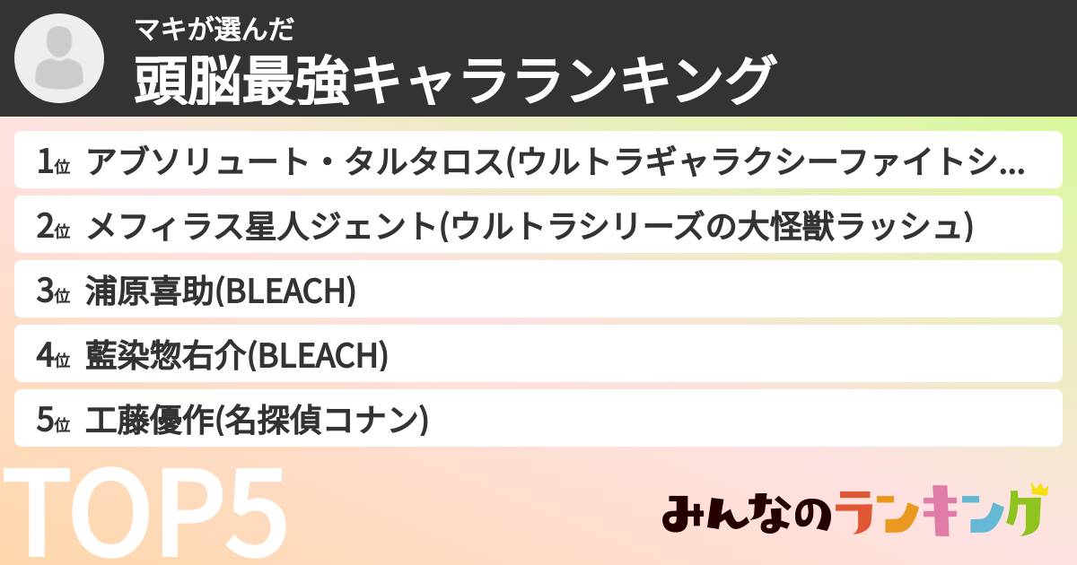 マキさんの「頭脳最強キャラランキング」