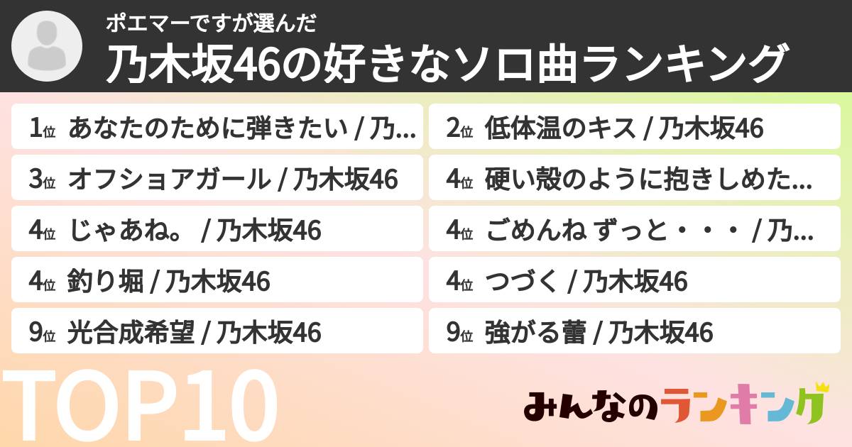 ポエマーですさんの「乃木坂46の好きなソロ曲ランキング」