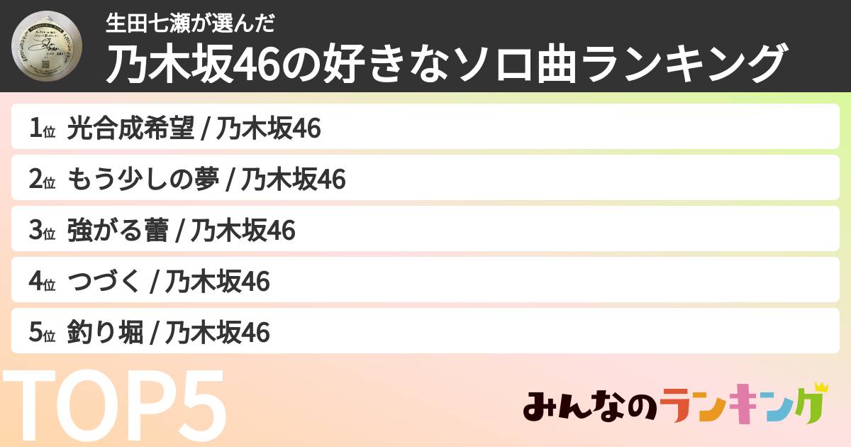 生田七瀬さんの「乃木坂46の好きなソロ曲ランキング」