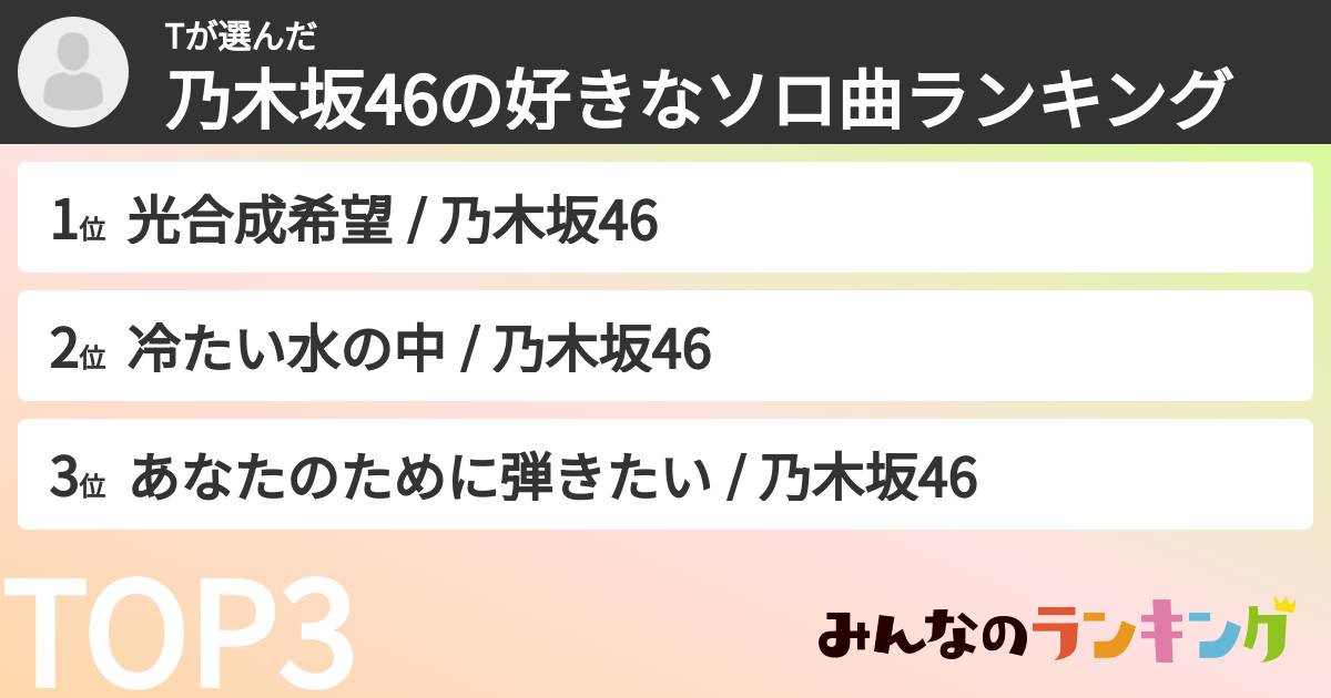Tさんの「乃木坂46の好きなソロ曲ランキング」