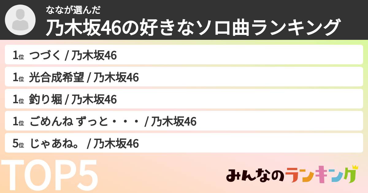 ななさんの「乃木坂46の好きなソロ曲ランキング」