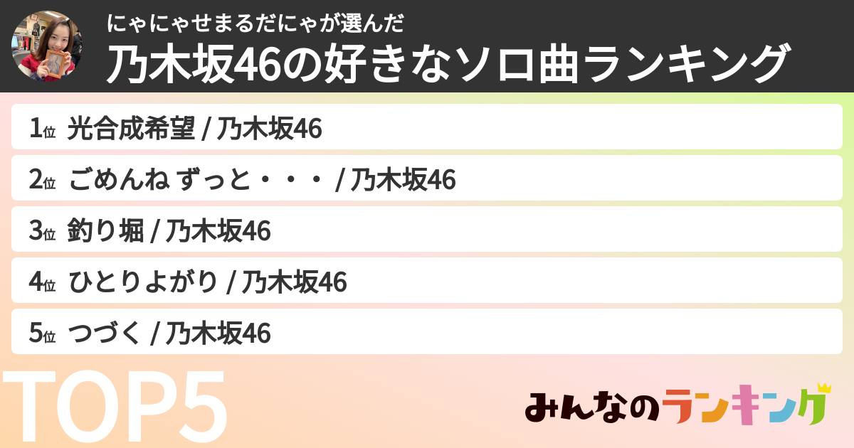 にゃにゃせまるだにゃさんの「乃木坂46の好きなソロ曲ランキング」
