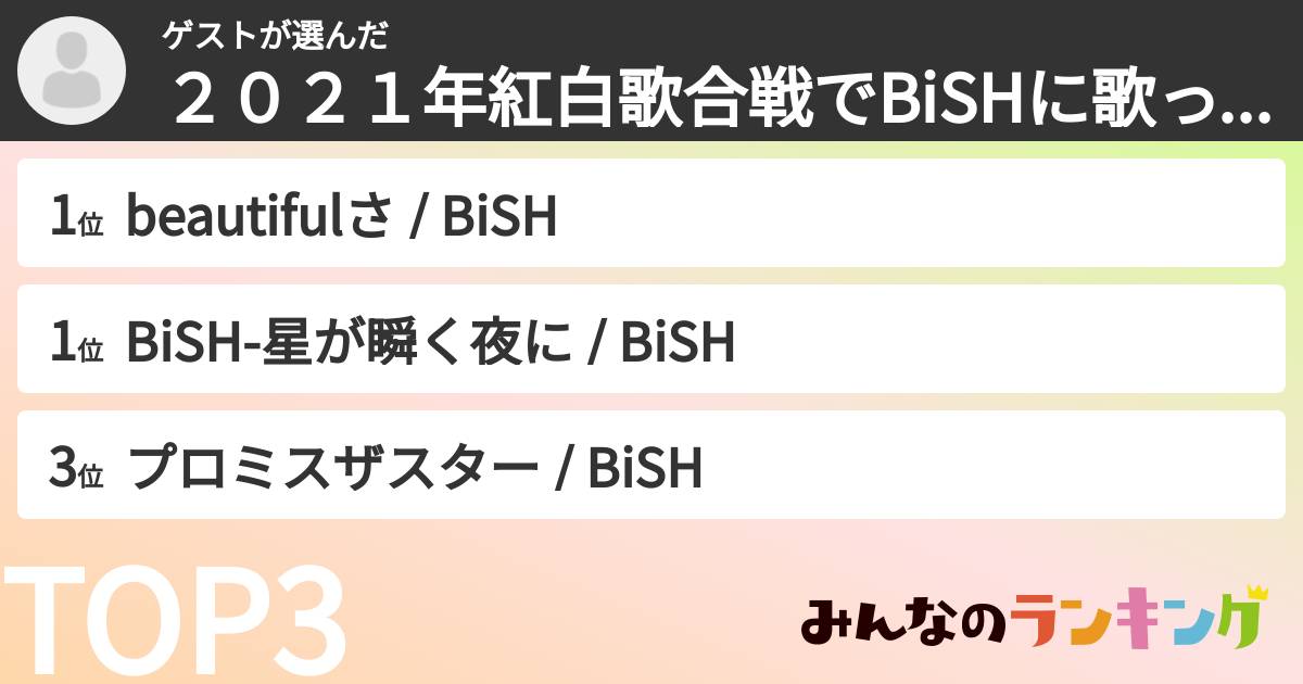 ゲストさんの「２０２１年紅白歌合戦でBiSHに歌って欲しい曲ランキング」