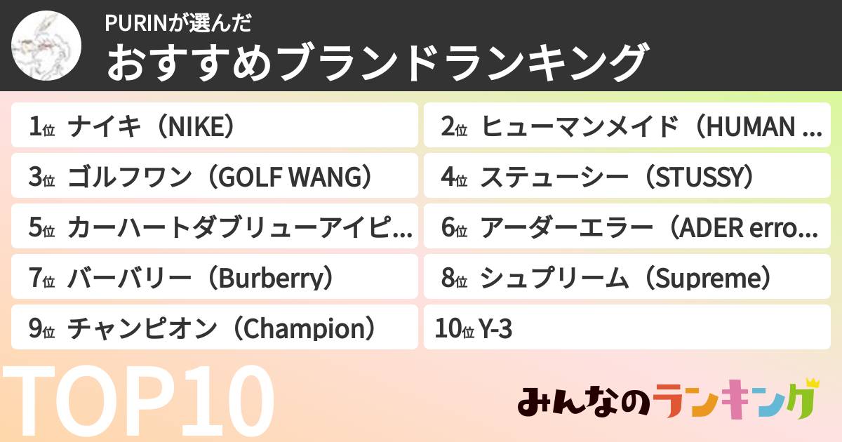 PURINさんの「おすすめブランドランキング」