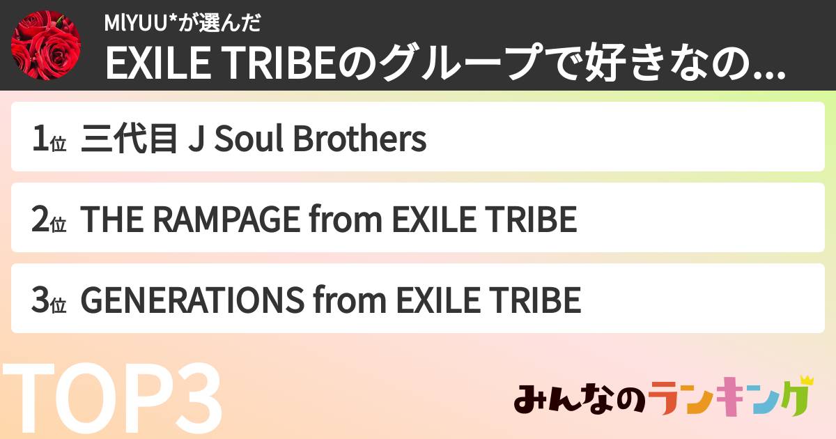 MlYUU*さんの「EXILE TRIBEのグループで好きなのは？EXILE TRIBEランキング」