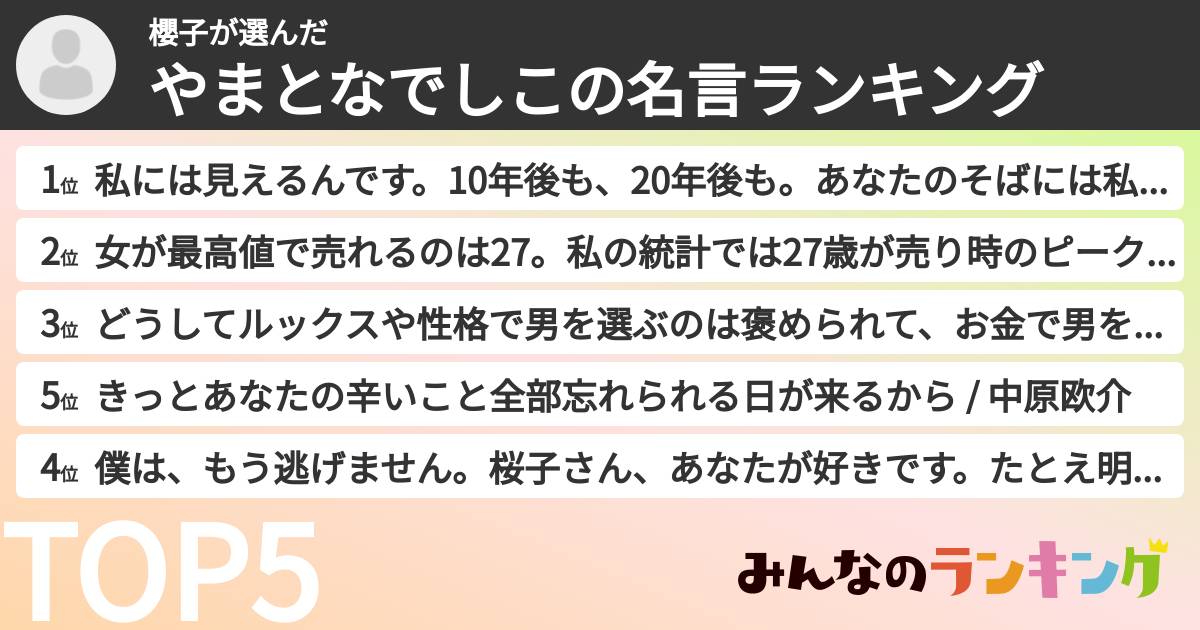 櫻子さんの「やまとなでしこの名言ランキング」
