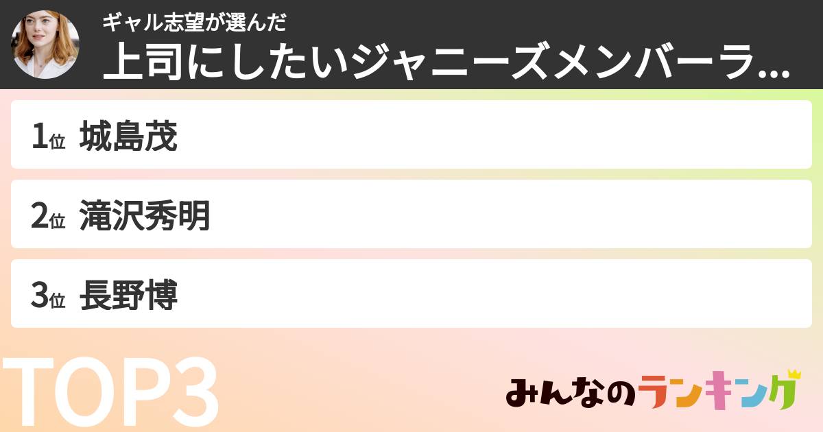 ギャル志望さんの「上司にしたいジャニーズメンバーランキング」