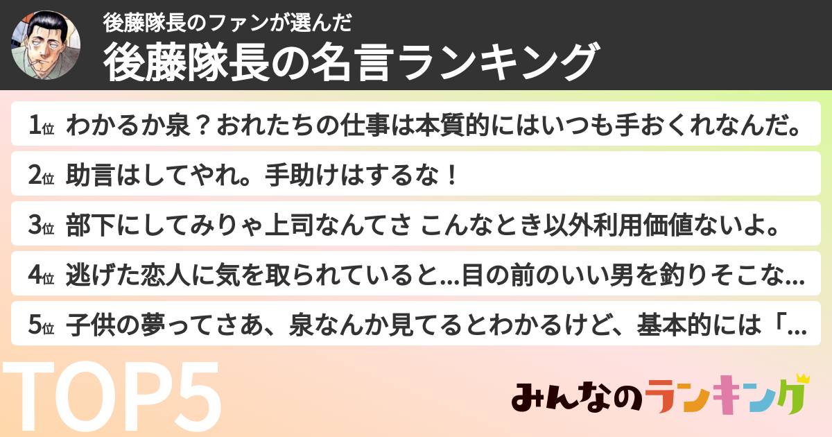 後藤隊長のファンさんの「後藤隊長の名言ランキング」