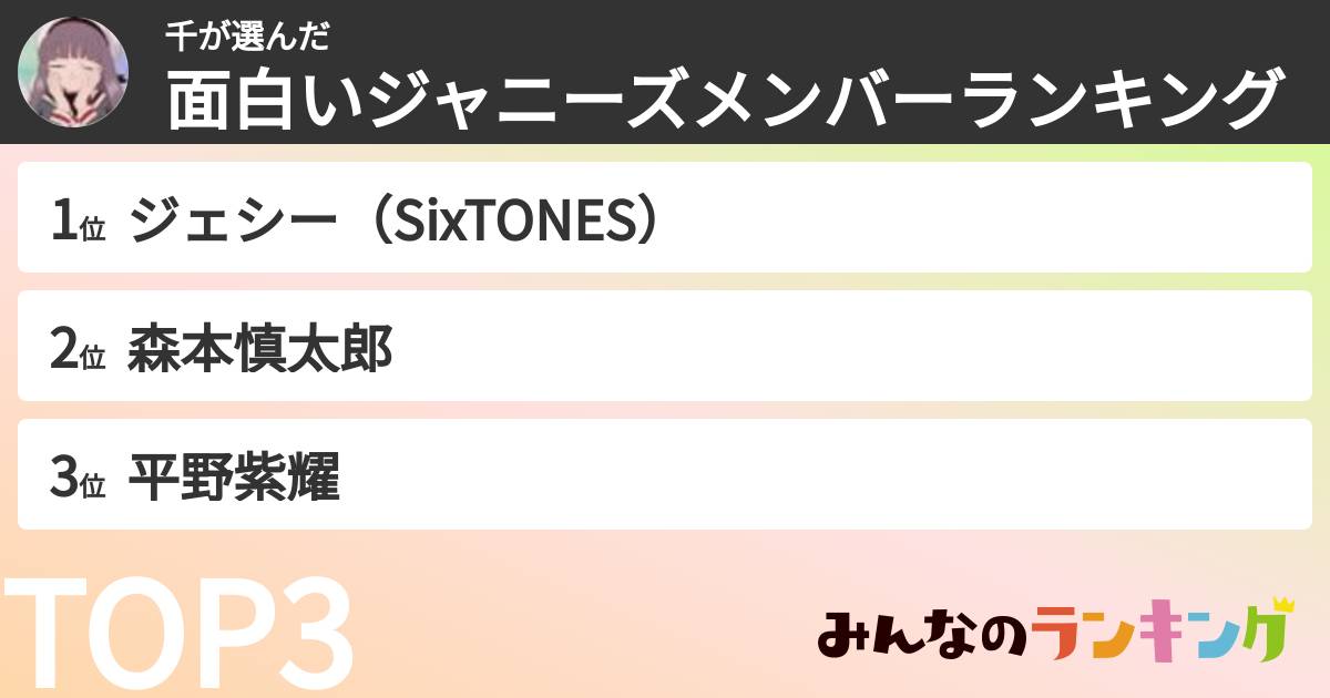 千さんの「面白いジャニーズメンバーランキング」