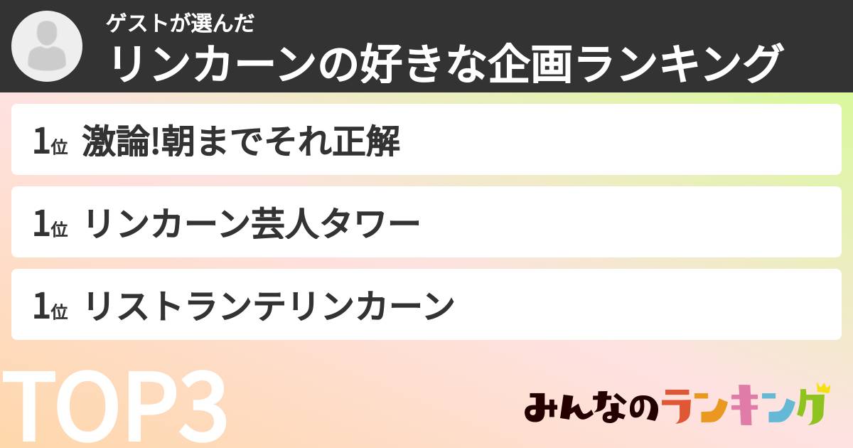 ゲストさんの「リンカーンの好きな企画ランキング」
