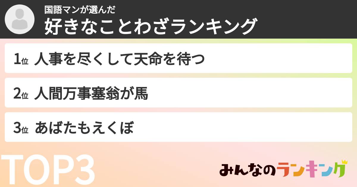 国語マンさんの「好きなことわざランキング」