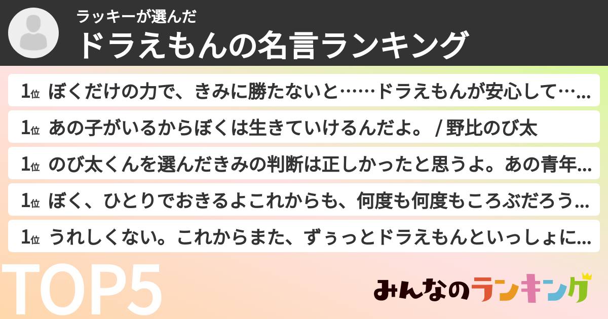 ラッキーさんの「ドラえもんの名言ランキング」