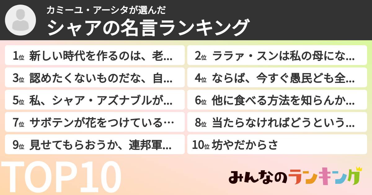 カミーユ・アーシタさんの「シャアの名言ランキング」