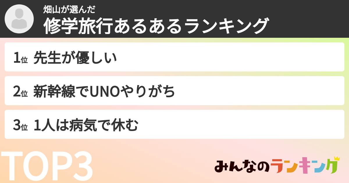 畑山さんの「修学旅行あるあるランキング」
