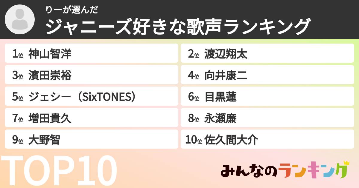 りーさんの「ジャニーズ好きな歌声ランキング」