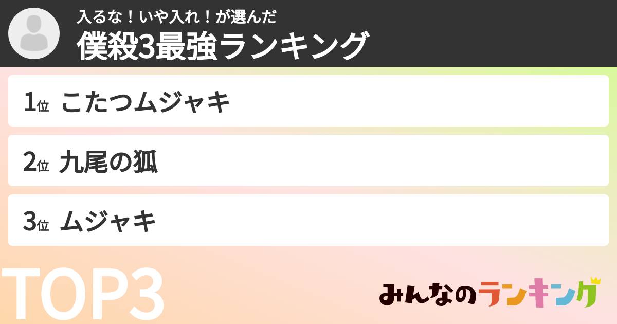 入るな！いや入れ！さんの「僕殺3最強ランキング」
