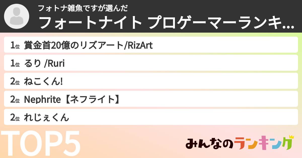 フォトナ雑魚ですさんの「フォートナイト プロゲーマーランキング」