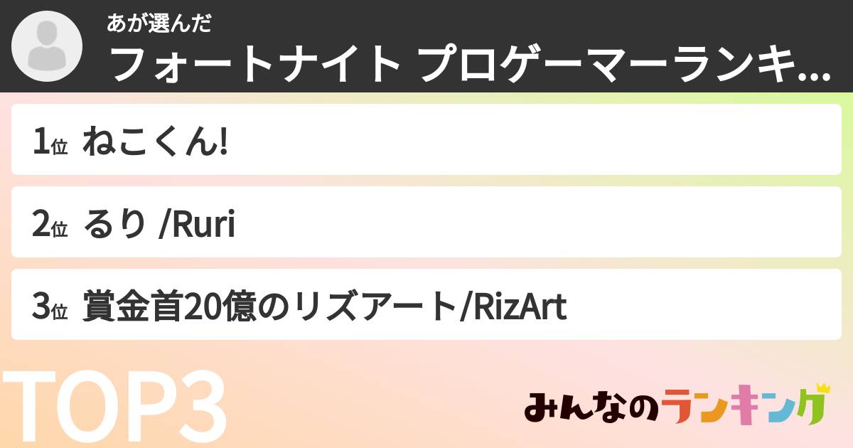 あさんの「フォートナイト プロゲーマーランキング」