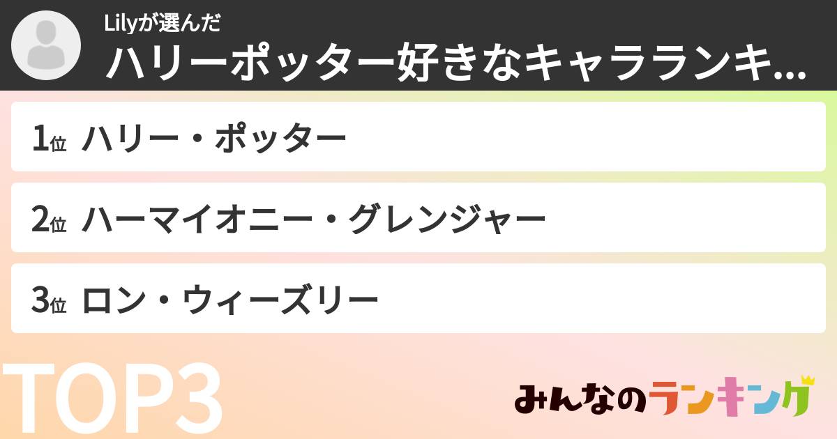 Lilyさんの「ハリーポッター好きなキャラランキング」