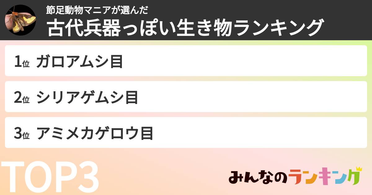 節足動物マニアさんの「古代兵器っぽい生き物ランキング」