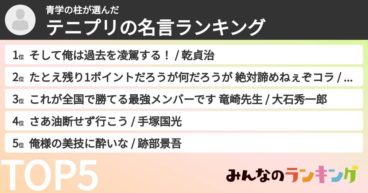 青学の柱さんの「テニプリの名言ランキング」