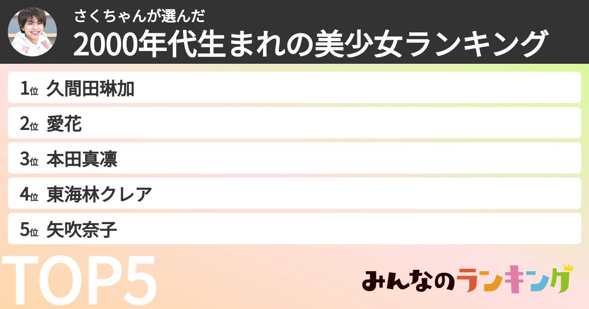 さくちゃんさんの「2000年代生まれの美少女ランキング」