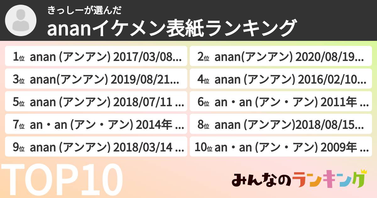 きっしーさんの「ananイケメン表紙ランキング」