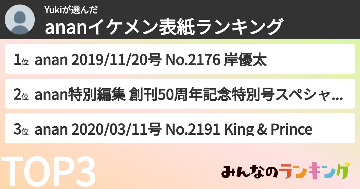 Yukiさんの「ananイケメン表紙ランキング」