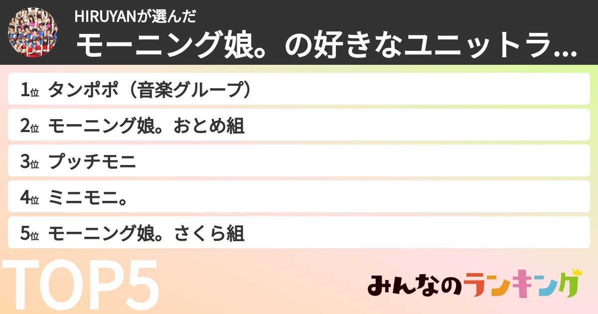 HIRUYANさんの「モーニング娘。の好きなユニットランキング」
