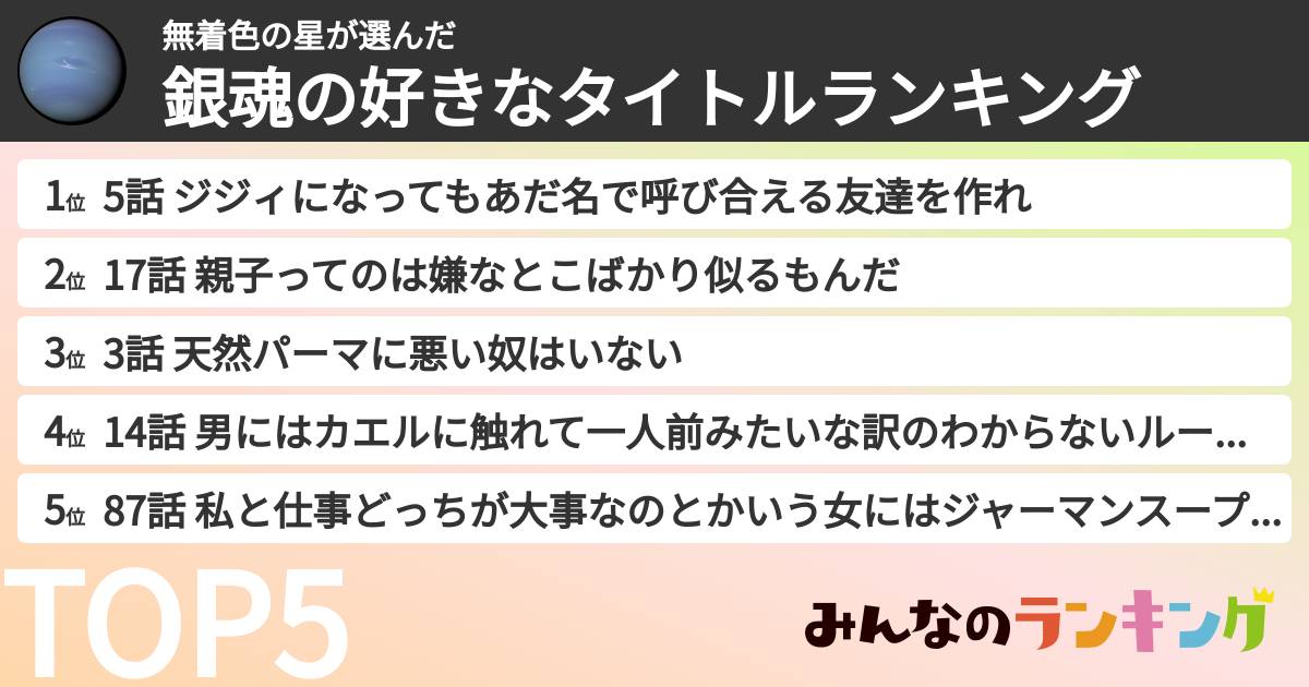無着色の星さんの「銀魂の好きなタイトルランキング」