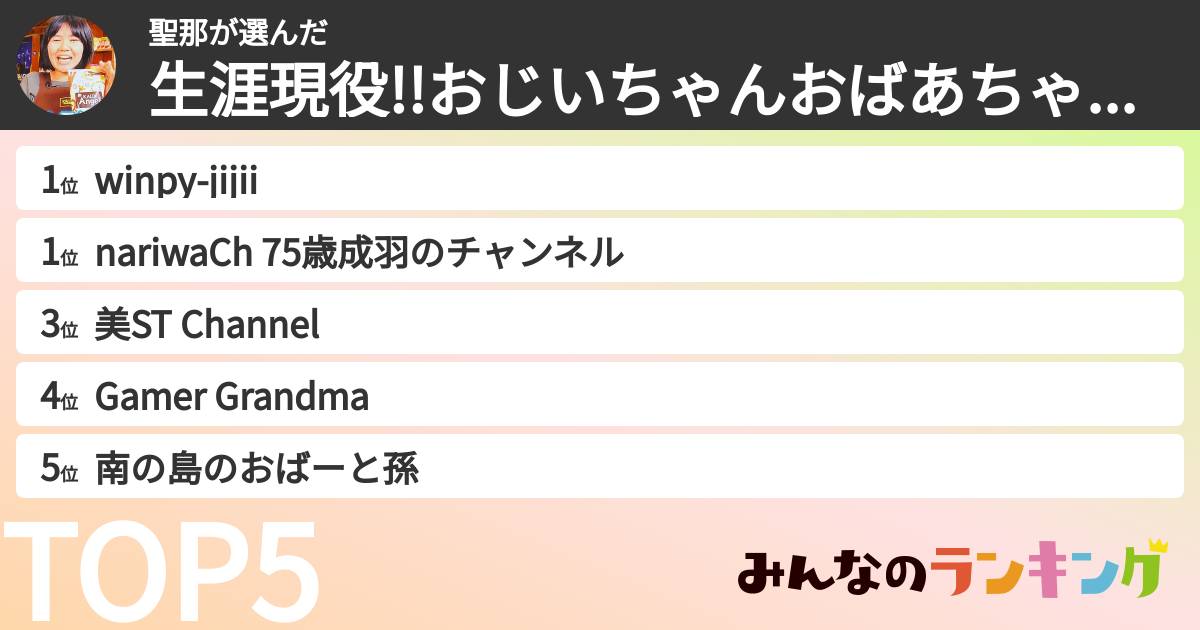聖那さんの「生涯現役!!おじいちゃんおばあちゃんYouTuberランキング」