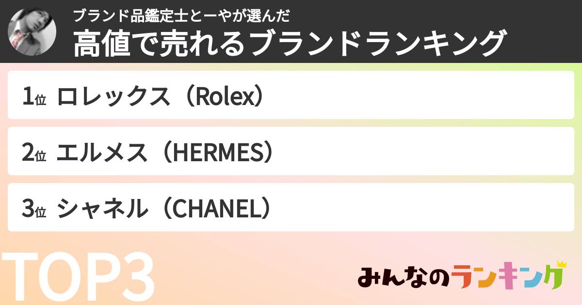 ブランド品鑑定士とーやさんの「高値で売れるブランドランキング」