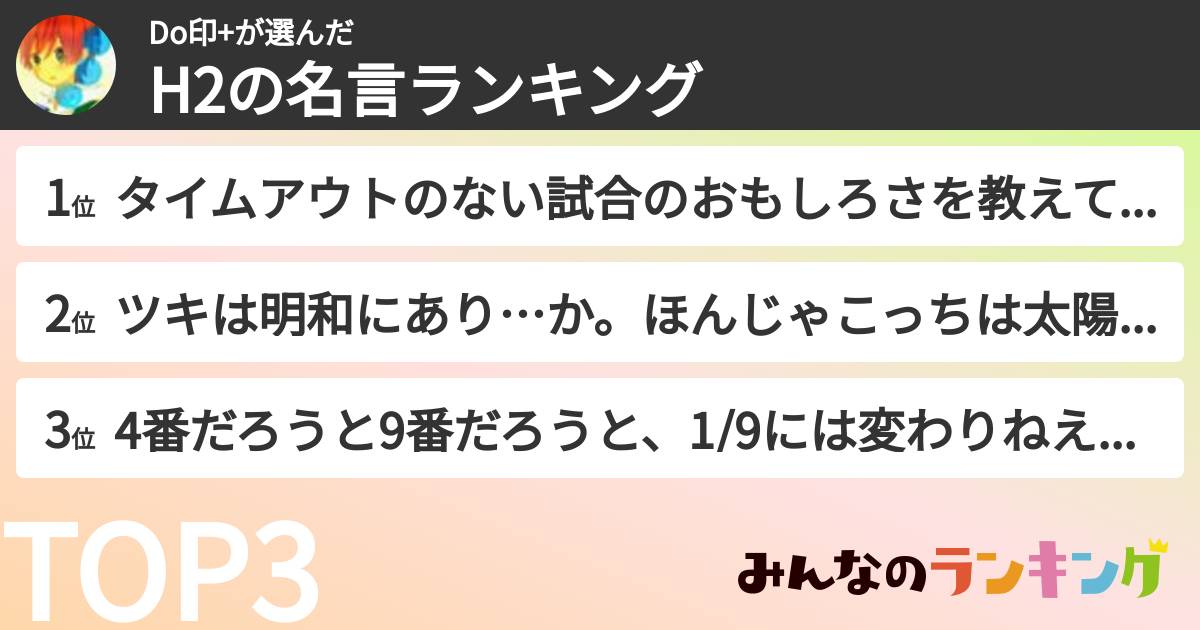 Do印+さんの「H2の名言ランキング」