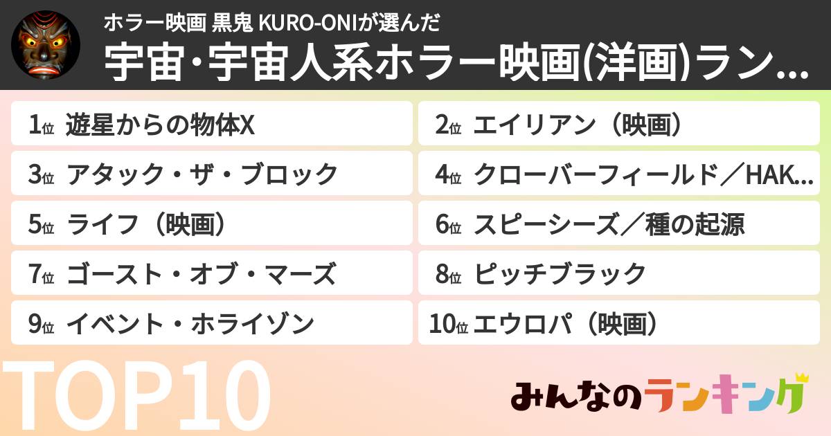 ホラー映画 黒鬼 KURO-ONIさんの「宇宙・宇宙人系ホラー映画(洋画)ランキング」