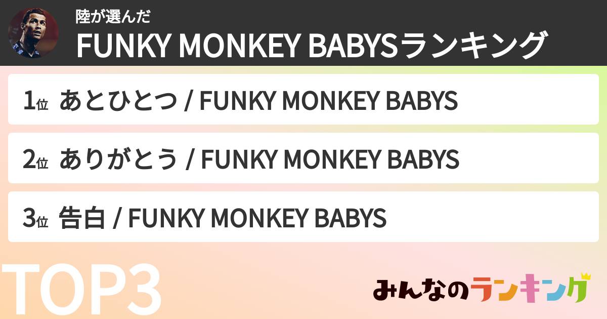 陸さんの「FUNKY MONKEY BABYSランキング」
